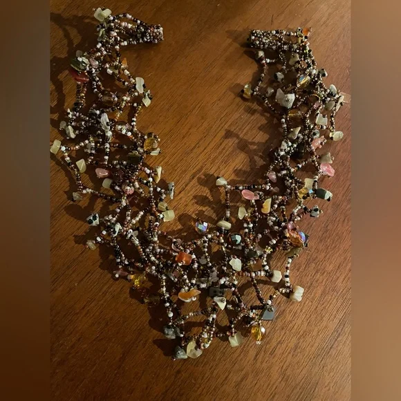 3 for $30 Vintage Multi Strands Magnetic Clasp Seed Bead Gem Crystal Necklace - Picture 5 of 8